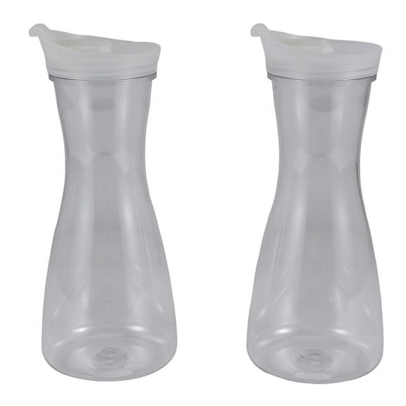 2Pcs 0.6L Plastic Water Carafes with White Flip Tab Lids- Food Grade & Recyclable Shatterproof Pitchers - Juice Jar