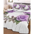 thumbnail image 3 of Quilts Twin Size, Purple Rose Soft Comforter Bedding Set for Bed, Spring Flower Watercolor Modern Floral Leaf Lightweight Quilted Bedspread with Pillow Cover(2 Pieces) for All Season, 68x86 Inch, 3 of 6
