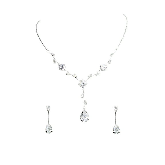 Faship Gorgeous Clear CZ Crystal Floral Necklace Earrings Set