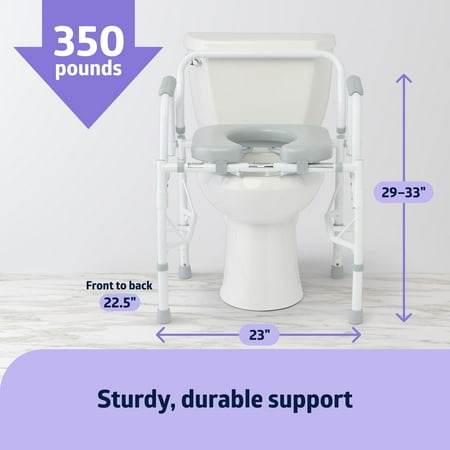 Medline Drop Arm Commode, Swing Away Arm for Easy Transfer, with Padded Seat, Supports up to 350 lbs, Gray