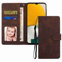 Dteck Compatible with Samsung Galaxy A32 5G Wallet Case, with Hand Strap Kickstand Card Slots Magnetic Buckle Protective Flip Full for Galaxy A32 5G PU Leather Case, Coffee
