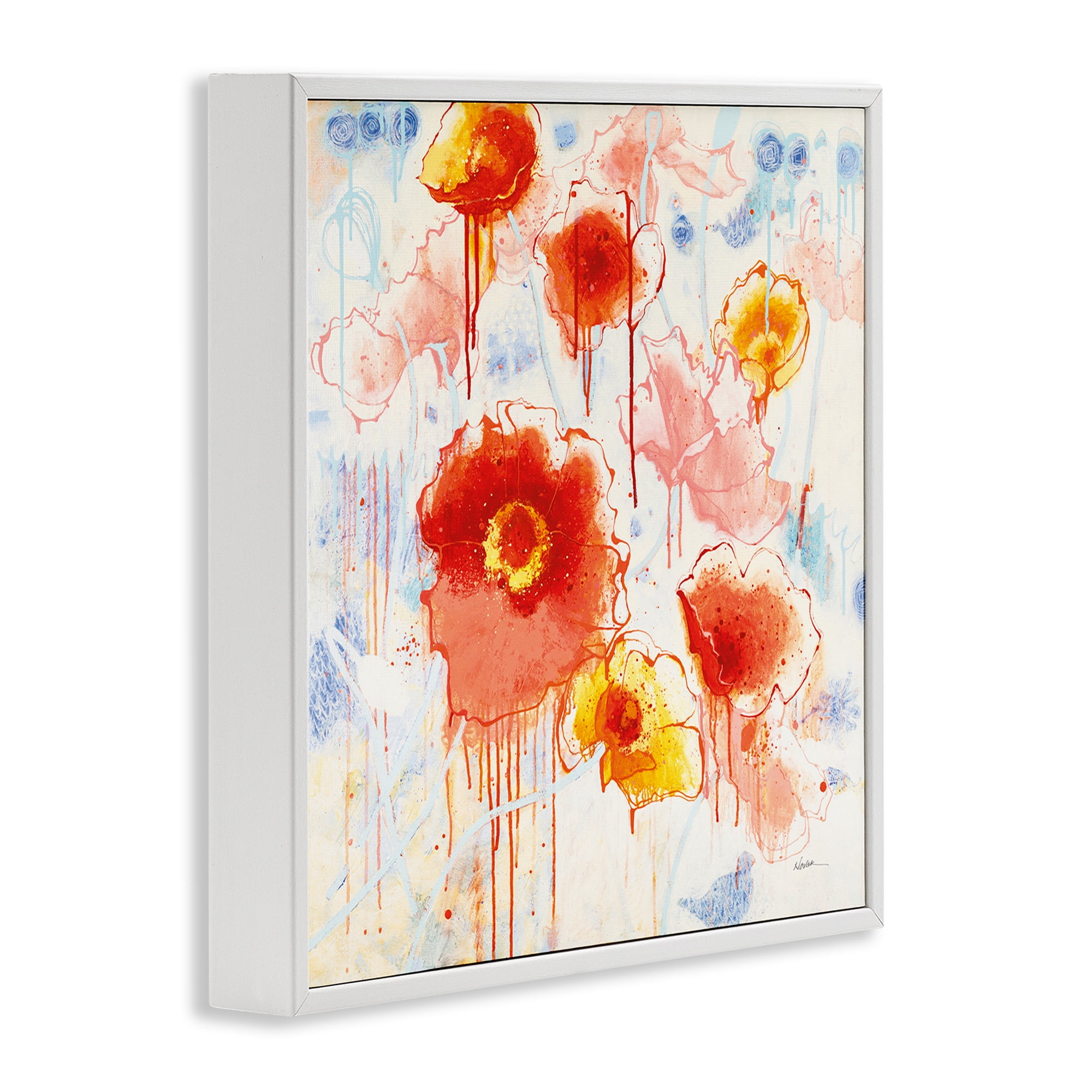 Stupell Industries Dripping Abstract Poppies Abstract Painting White Framed Art Print Wall Art, 12 x 12