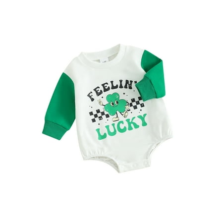 

Mioliknya Baby Romper Long Sleeve Shamrock Letters Print Fall Casual Bodysuit