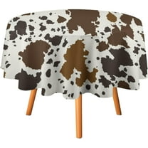 Rustic Cowhide Tablecloth,Western Farm Animal Theme Brown Black Cow Fur Round Table Cover for Kitchen Dining Birthday Party Holiday Buffet 60x60in