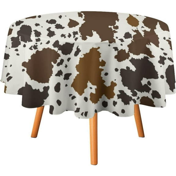 Rustic Cowhide Tablecloth,Western Farm Animal Theme Brown Black Cow Fur Round Table Cover for Kitchen Dining Birthday Party Holiday Buffet 60x60in