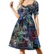 thumbnail image 2 of Vestido de manga corta con sellos de pasaporte, vestido de verano , vestidos de ceremonia para mujer., 2 of 7