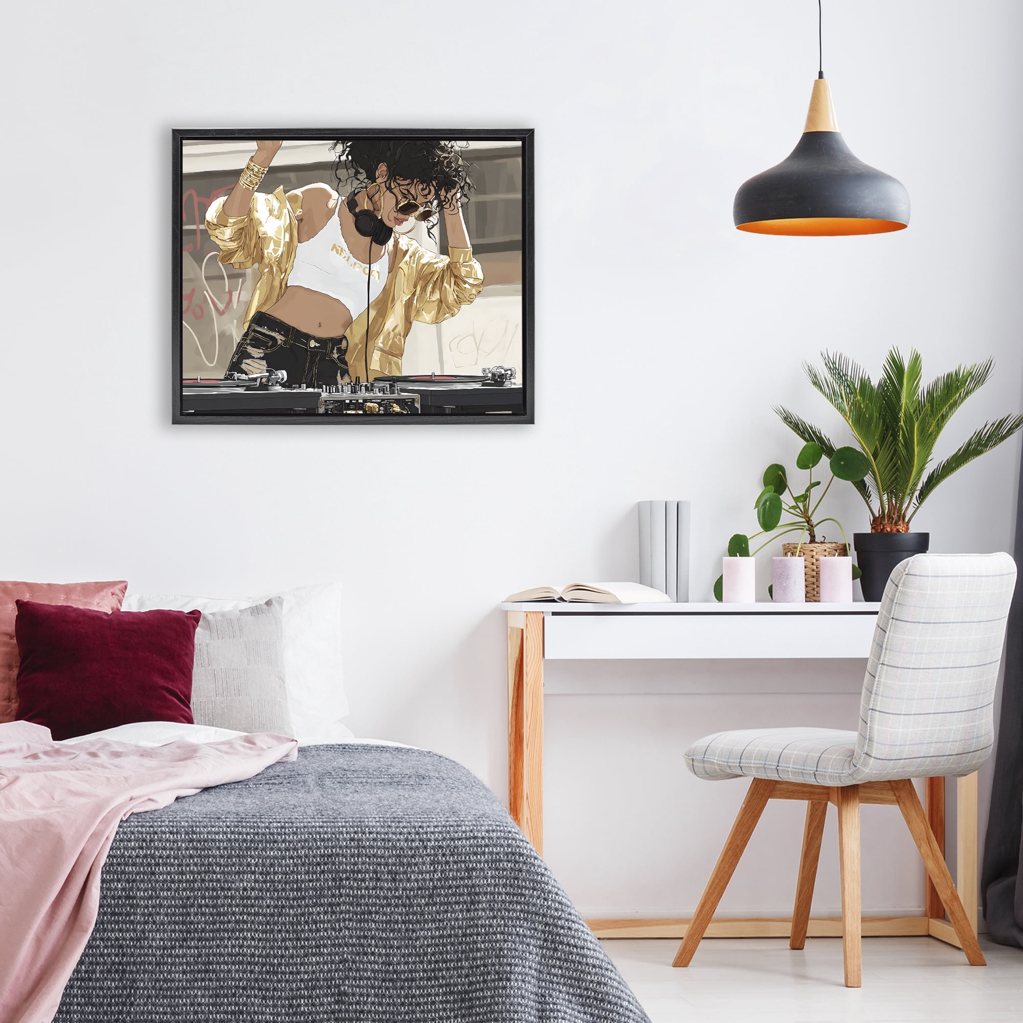 Stupell Industries Gold Accented DJ Black Framed Floater Canvas Wall Art, design by Franklyn Gregory
