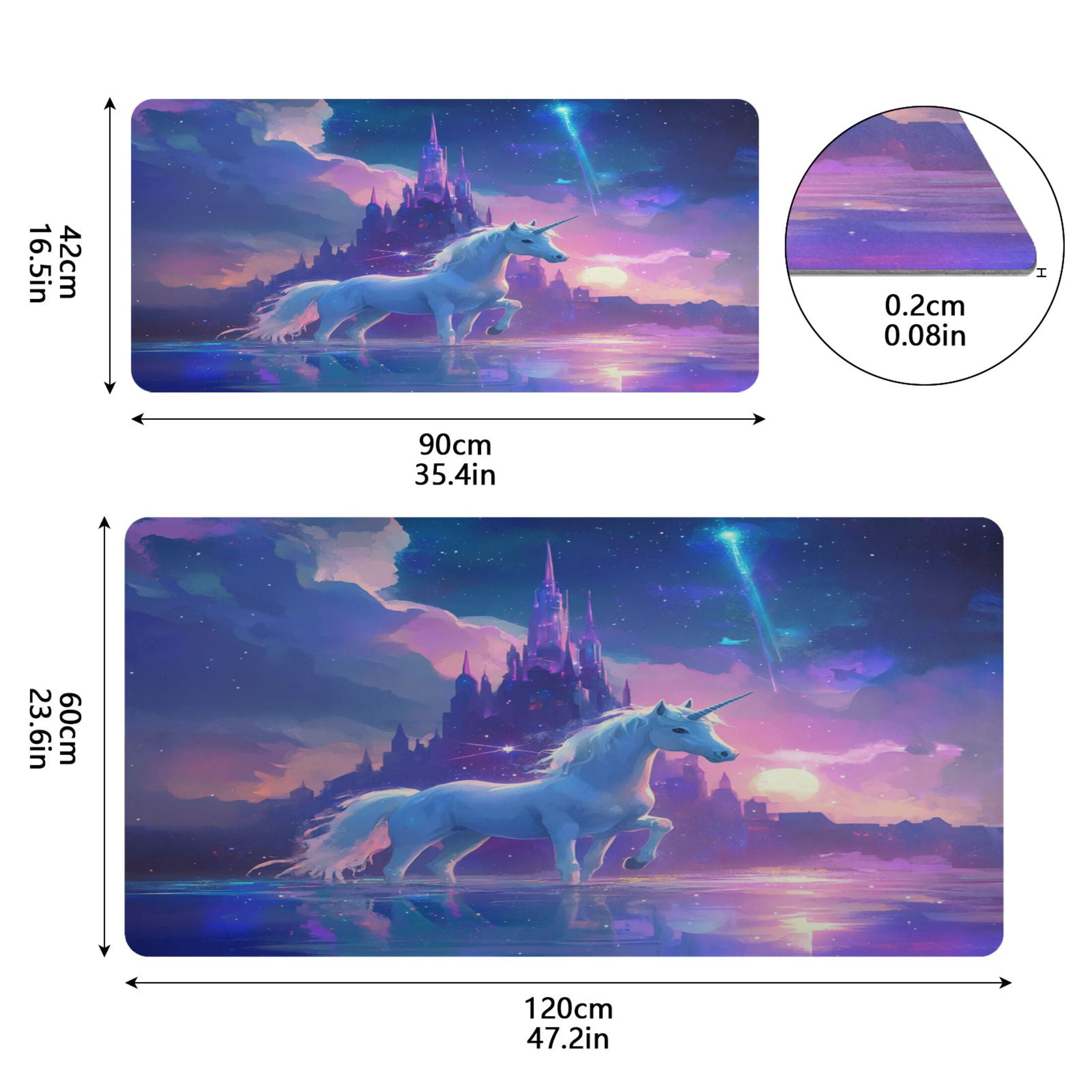 Leather Keyboard and Mouse Desk Mat Office Desk Accessories Protective Office Desk Decor Desk Pad Mat for Gaming, Work from Home, Office A White Unicorn 16.5" x 35.4"