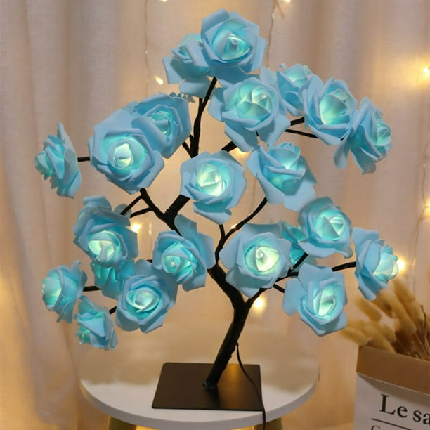 Luces LED de árbol de flores rosas, lámpara de mesa USB, luz nocturna de hoja de arce de hadas, fiesta en casa, Navidad, boda, decoración de dormitorio, regalo, 24 LED