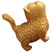 Wooden Carved Walking Cat Sculpture Desktop Handcrafted Wood Cat Ornament