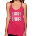 thumbnail image 1 of Wild Bobby Jerry Springer 90's TV Talk Show Host Jerry Jerry Chant Famous People Tri-Blend Racerback Tank Top, Shocking Pink, Small, 1 of 6