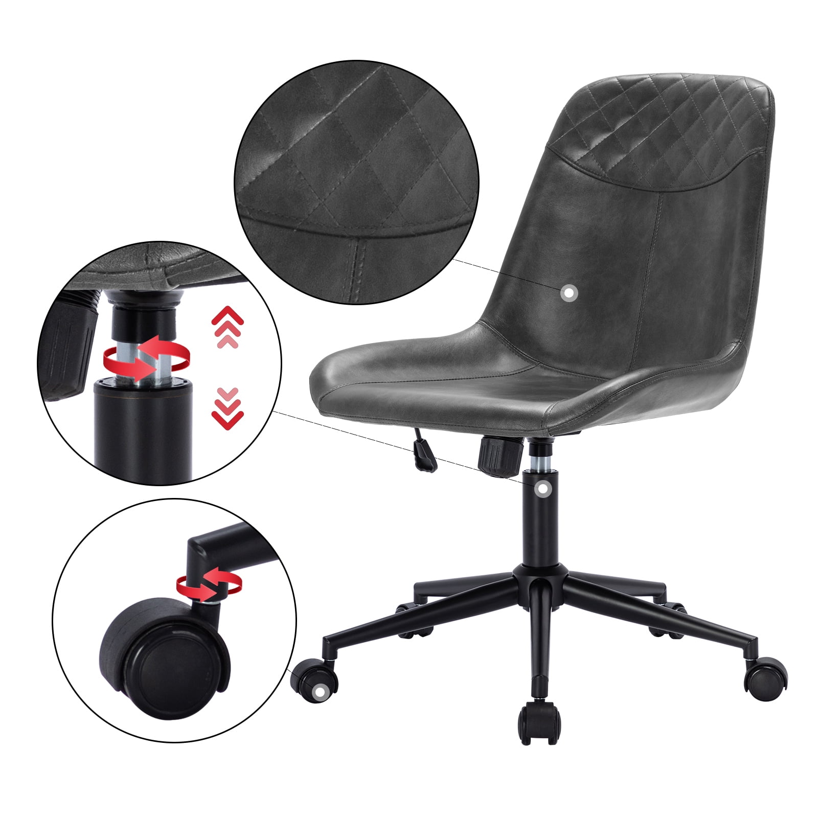 Duhome Desk Chair Faux Leather Swivel Office Chair with Wheels Computer Chair Adjustable Height, Gray