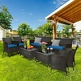 thumbnail image 1 of Gymax 8PCS Patio Rattan Conversation Furniture Set Outdoor w/ Peacock Blue Cushion, 1 of 10