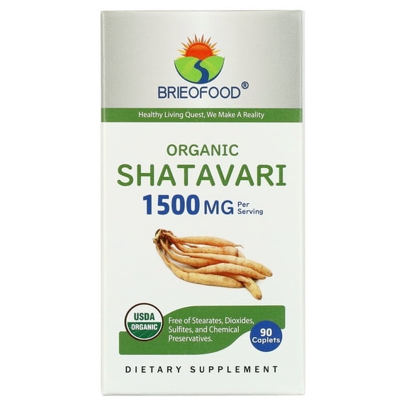 (2 pack) Brieofood Organic Shatavari 1500mg, 45 Servings, Vegetarian, Gluten Free, 90 Vegetarian Tablets