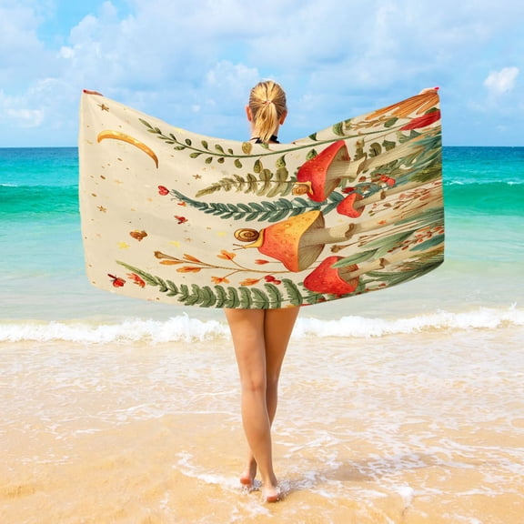 Ryvnso Snail on Mushrooms Beach Towel Quick Dry Swimming Yoga Beach Towels Large Sand Free Microfiber Towel 31"W x 71"L