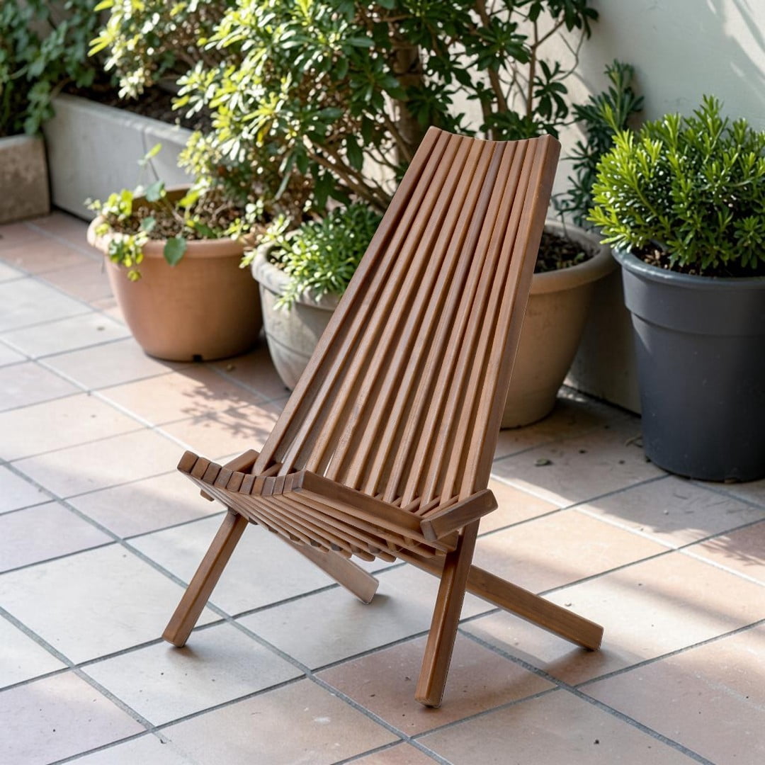 IVV Acacia Wood Folding Chair, Outdoor Weather-Resistant Wooden Foldable Chair Patio Furniture Comfy Adirondack Chairs Lounge Chair for Deck Fire Pit Porch Camping, Brown