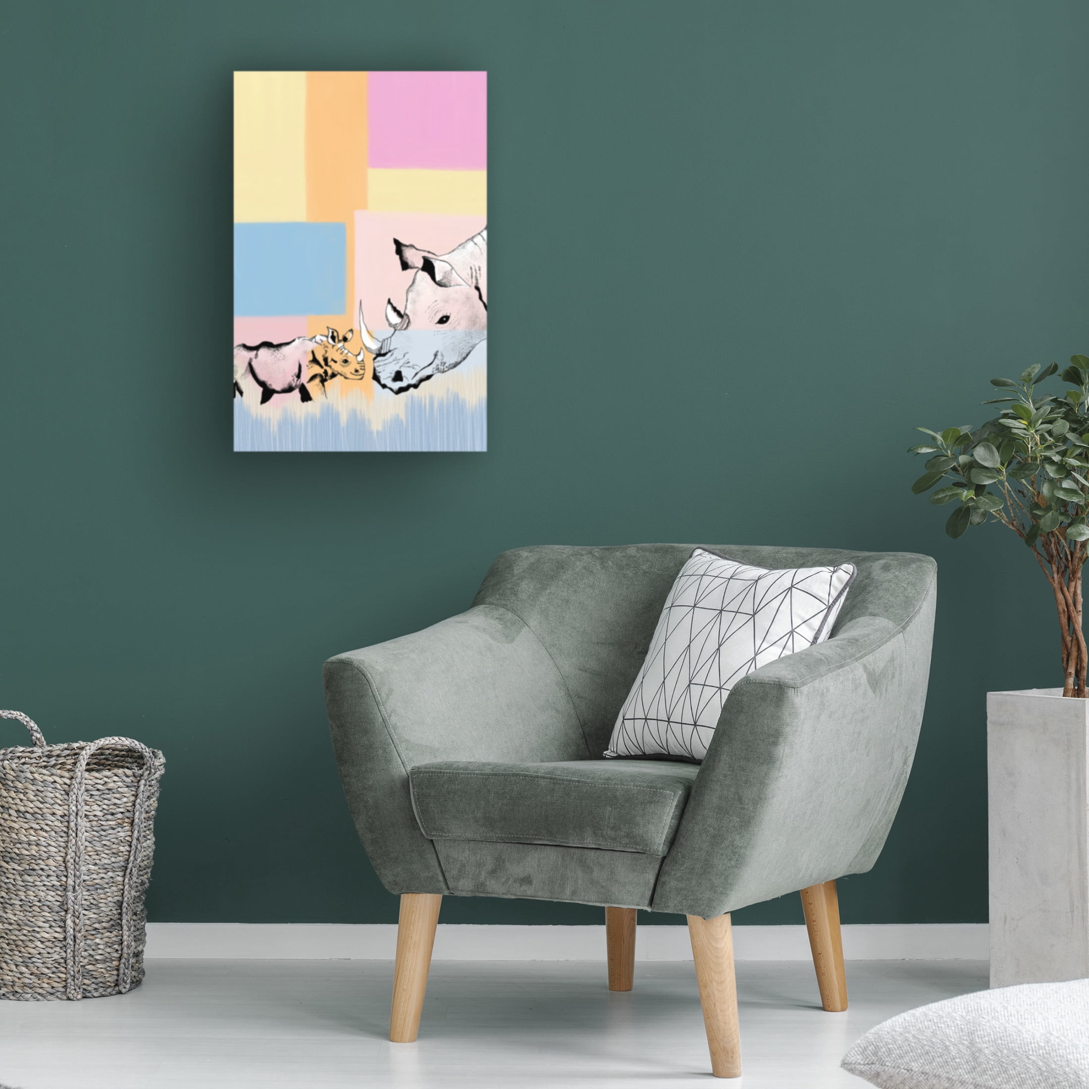 Canvas Wall Art - Meleshnie Govender 'Mama Rhino And Baby' Wall Art for Living Room, Bedroom, or Office D?cor by Trademark Fine Art - 30 x 47 Inches