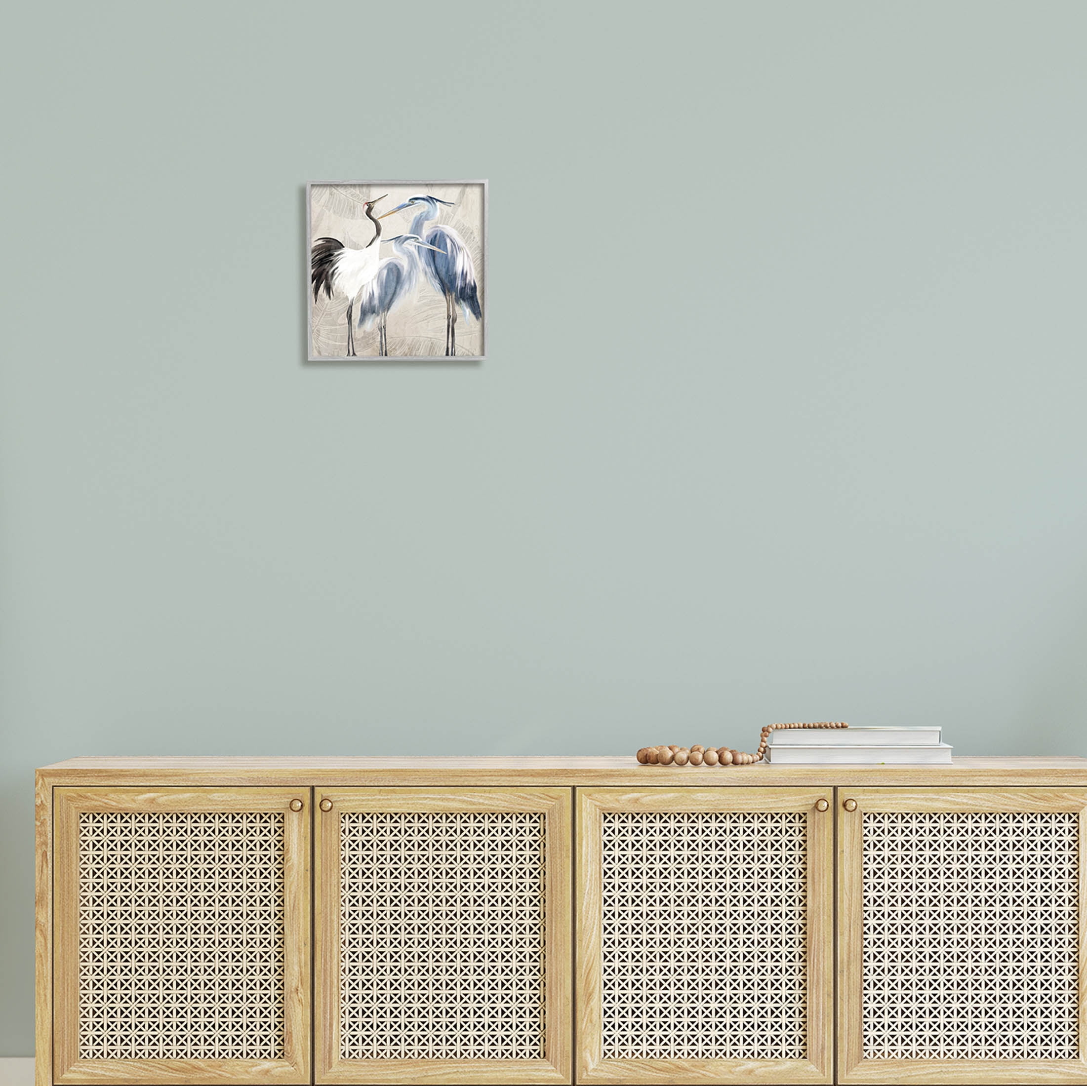 Stupell Industries Leaf Patterned Crane Heron Birds Graphic Art Gray Framed Art Print Wall Art, Design by Kim Allen