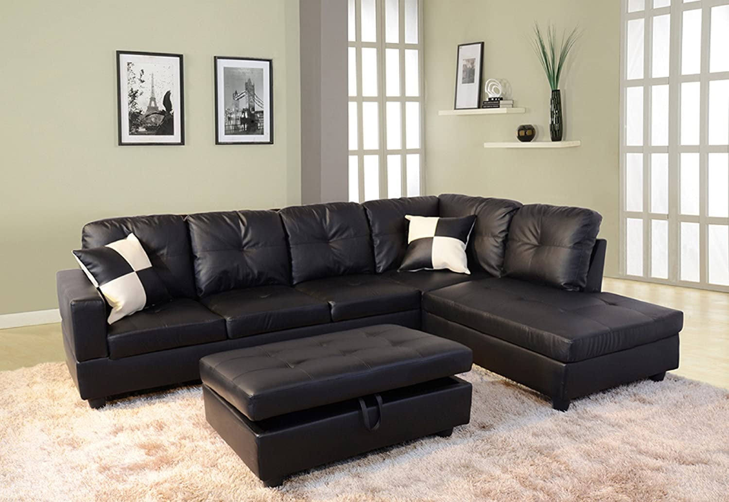 Faux Leather Sectional Sofa Couch Set, Leather Sectional In Living Room