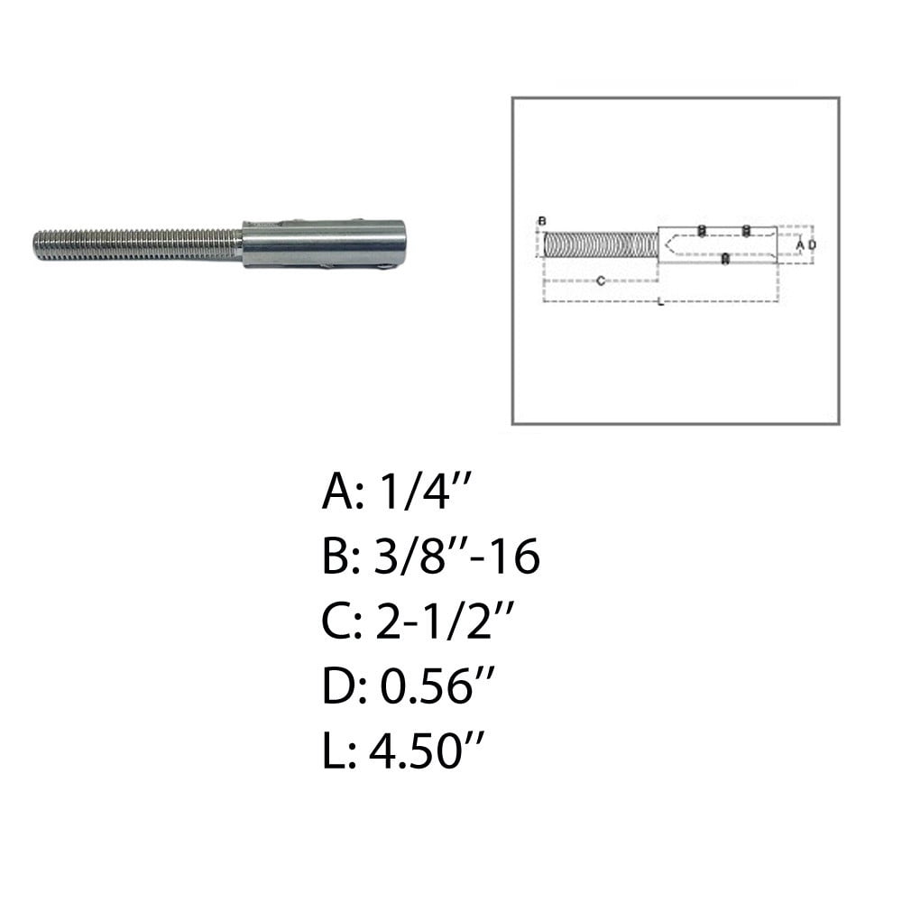 Marine 3/8"-16 Set Screw Threaded Stud For 1/4" Cable Wire Stainless Steel 4 Pcs