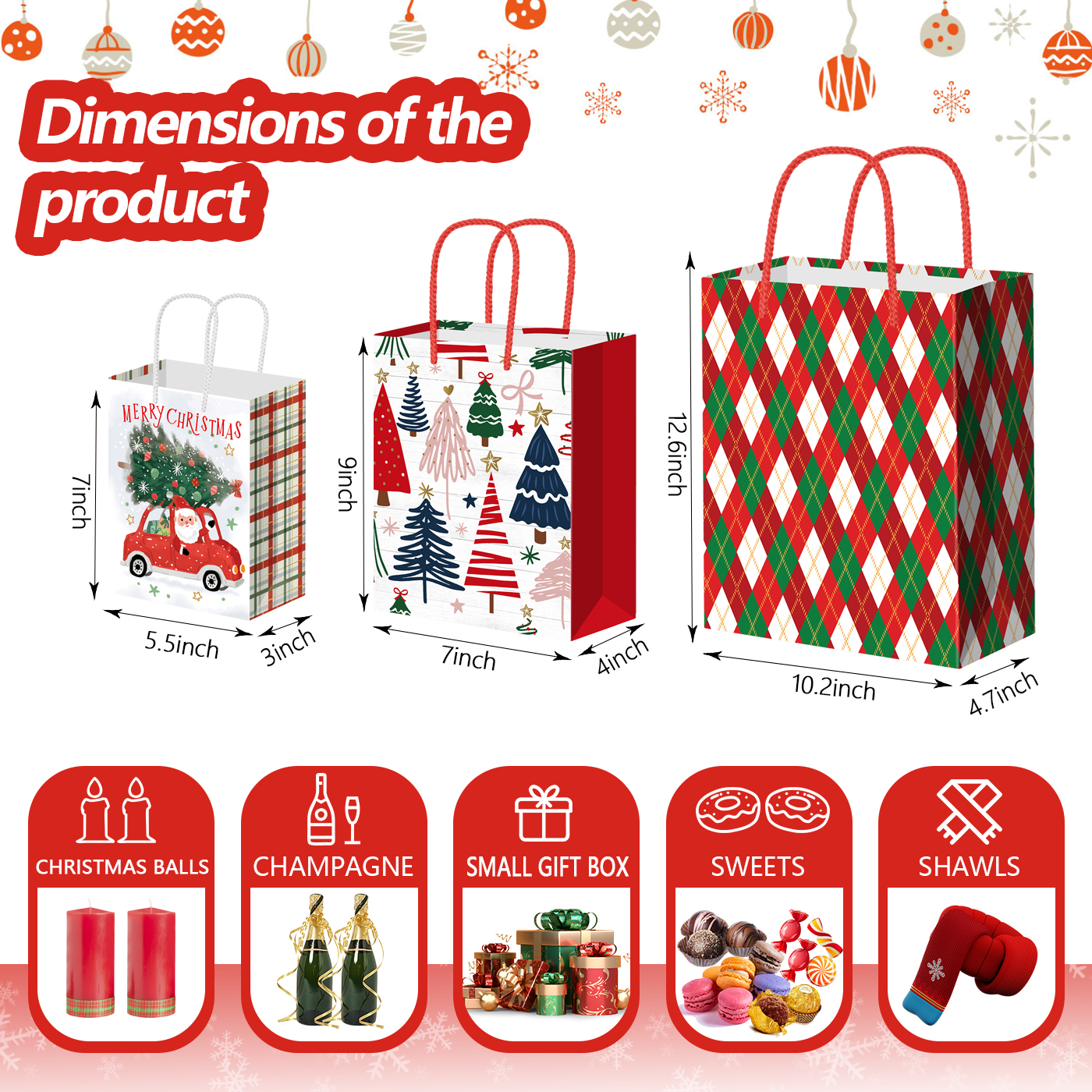 DECHISY Christmas Gift Bags - 12 Pack Assorted Sizes photo 3
