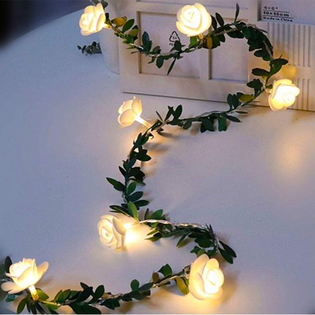 Cadena de luces LED con forma de rosa, decoración navideña, guirnalda de luces con pilas, aptas (3 m/20 led, rosa blanca)