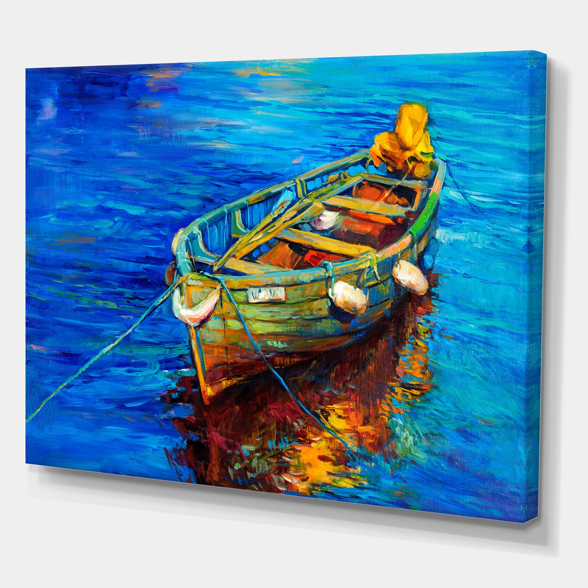 Designart ' Boats During Warm Sunset Resting On The Water IV ' Nautical & Coastal Canvas Wall Art Print