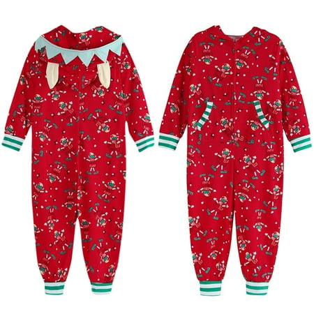 

ERTUTUYI Child Kids Cartoon Hood Romper Jumpsuit Family Pajamas Sleepwear Christmas Matching Outfit Red 4