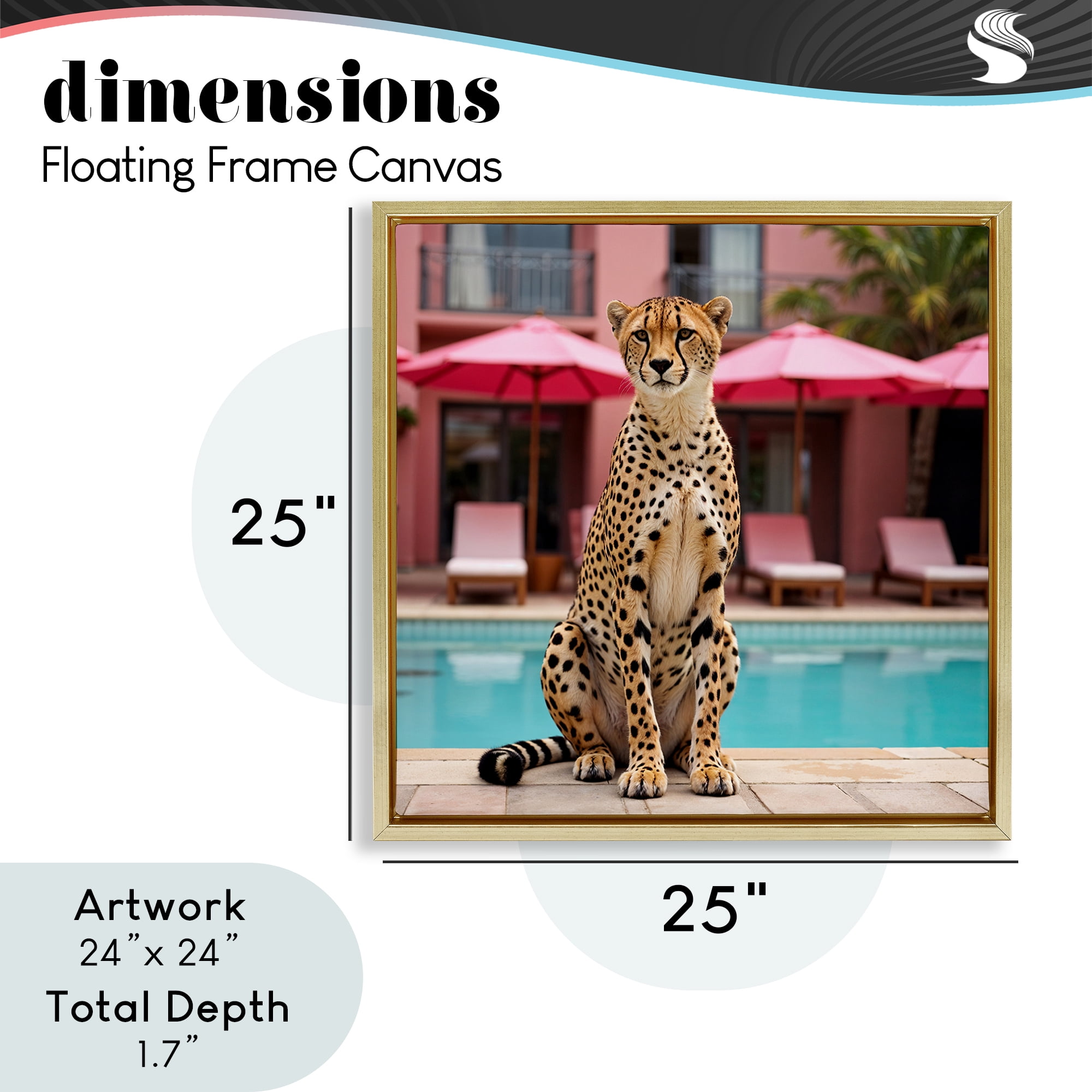 Cheetah Posed at Poolside Gold Framed Floater Canvas Wall Art, design by Lettered and Lined