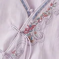 thumbnail image 5 of XUNKUSGA Womens Tops Loose 3/4 Sleeve Cotton Linen Shirts for Women Summer Retro Embroidered Boho Tops Fashion Chinese Frog Button V-Neck Women's Blouses M-3XL,Purple, 5 of 5