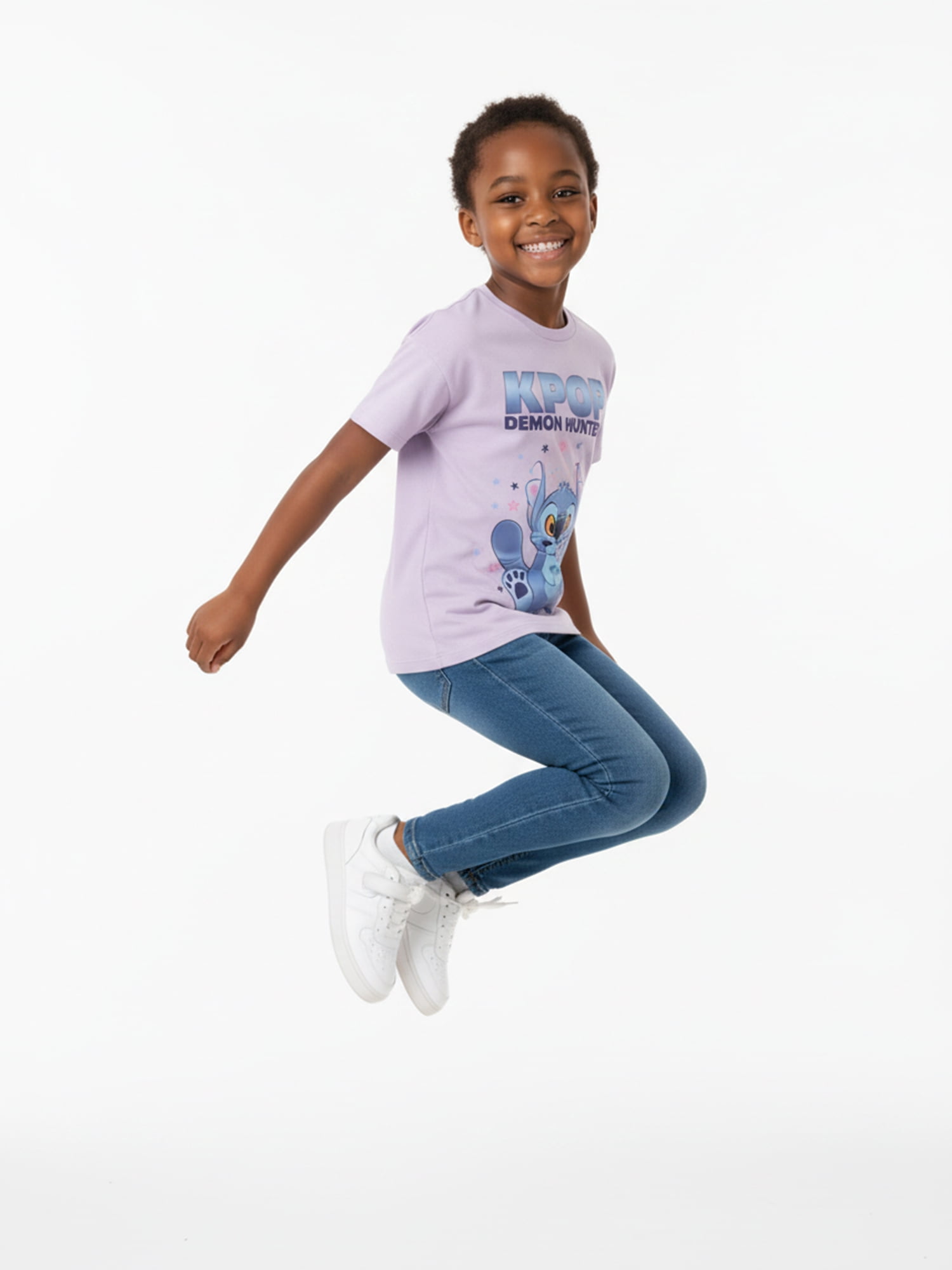 KPop Demon Hunters Girls Derpy Graphic Tee with Short Sleeves, Sizes 4-16
