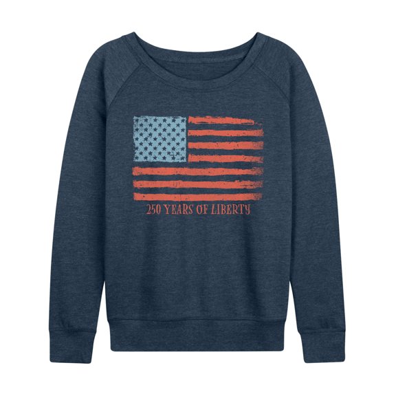 Instant Message - 250 Years of Liberty Flag Women's Lightweight French Terry Wide Neck Long Sleeve Graphic Shirt