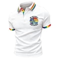 thumbnail image 3 of Men's Rainbow Pride Polo Shirt with Liberty Statue Graphic and Button Placket Featuring Colorful Trim for Pride Month Parades LGBTQ+ Events Summer Parties or Daily Wear White M, 3 of 5