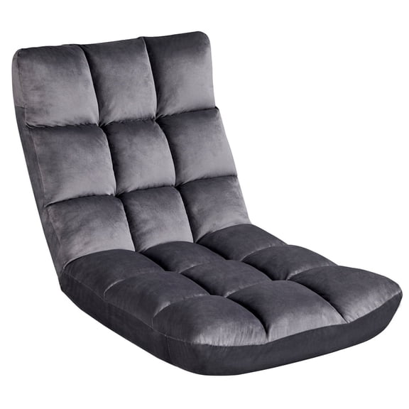 Yaheetech Floor Folding Padded Lounge Chair Video Game Chair with 14 Adjustable Positions, Gray