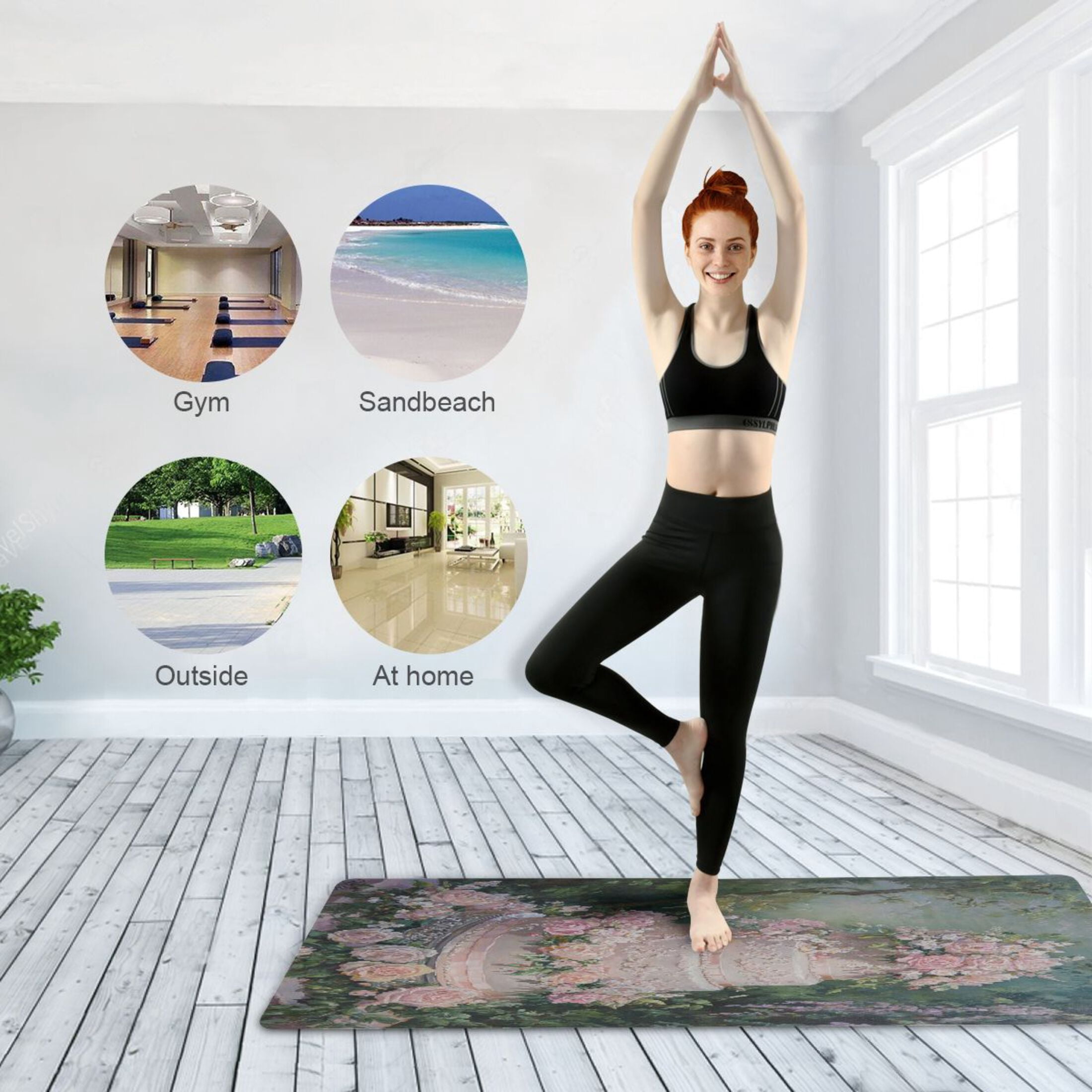 BZSMCE Yoga Mat Women Tiered Cake with Pink Roses Fitness Mat