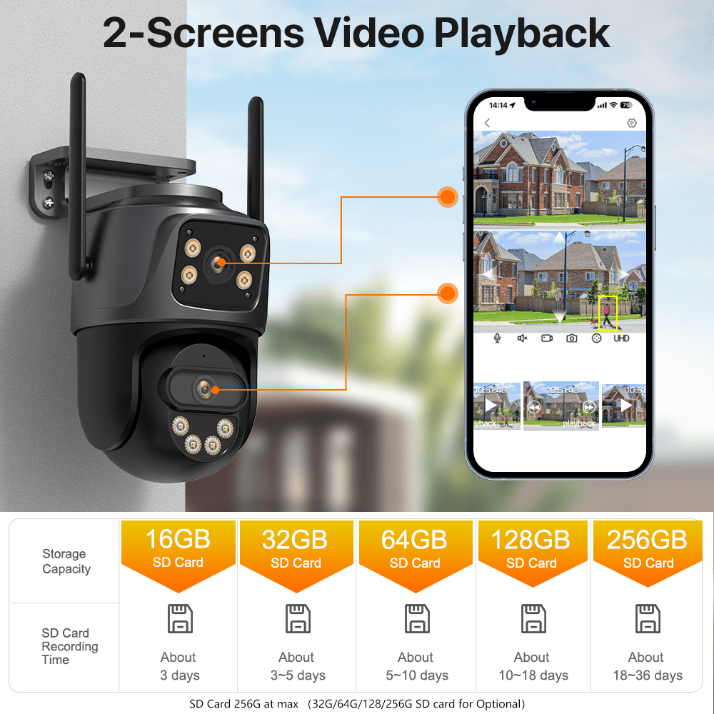 IP Camera 6K 9MP HD WiFi Outdoor Camera 8x Zoom Three Lens Dual Screen Home Security PTZ Camera 6MP Video Surveillance
