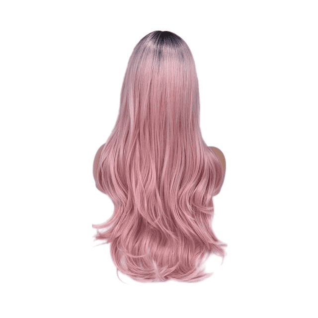 Peluca Natural Cabello Pelo Largo Rizado Rosa Claro