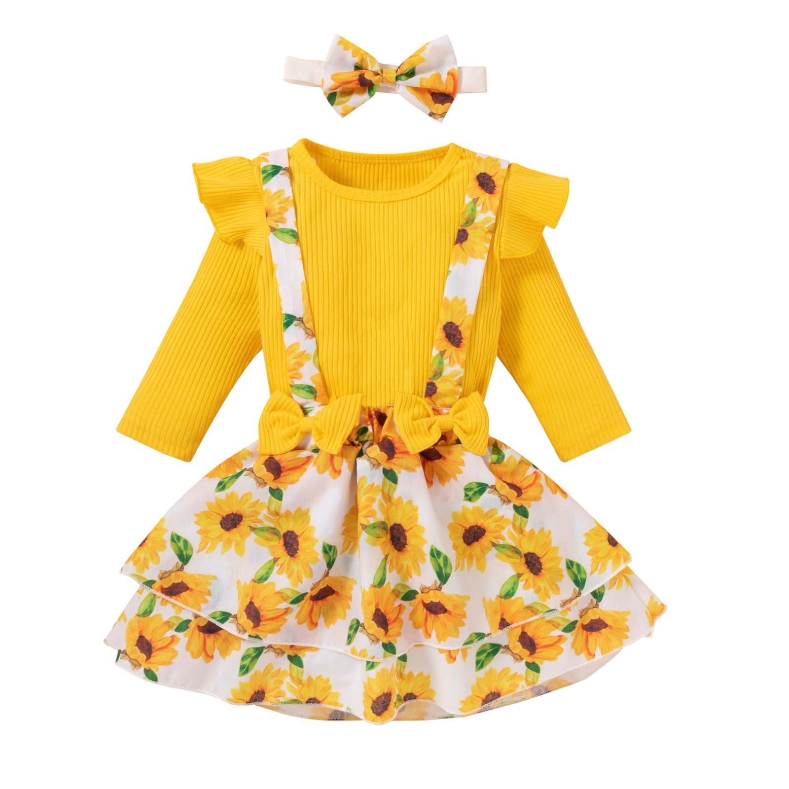 NEW Boutique Farm Chicken Girls Yellow Ruffle Dress Headband Bow Outfit Easter