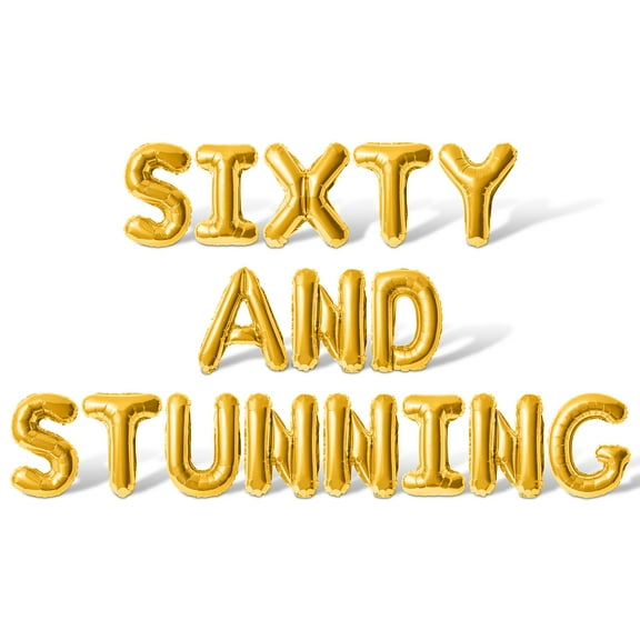 Letter Balloons - SIXTY AND STUNNING 16" Inch Alphabet Letters Foil Mylar Balloon 60th Birthday Party Banner (Gold)