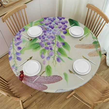 

Patifu Flowers Dragonflies Leaves Round Tablecloth Stain-Resistant Washable for Indoor Outdoor Restaurants Weddings Parties Picnic Camping Kitchen Dining Home Decor 31 -35