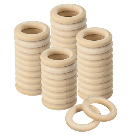 100Pack 30mm(1.2") Natural Wood Rings, 6mm Smooth Unfinished Wooden Circles