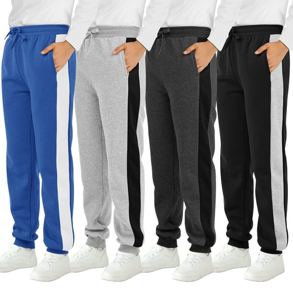 Resinta 4 Pack Boys' Fleece Sweatpants Kids Athletic Jogger Pants with Pockets Drawstring
