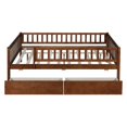 thumbnail image 4 of Full Daybed Frame, Wooden Sofa Bed Guest Bed with 2 Drawers, Full Floor Bed Fence Bed, Dual-use Twin Size Platform Bed Frame, for Living Room Bedroom, No Box Spring Needed, Walnut, 4 of 7