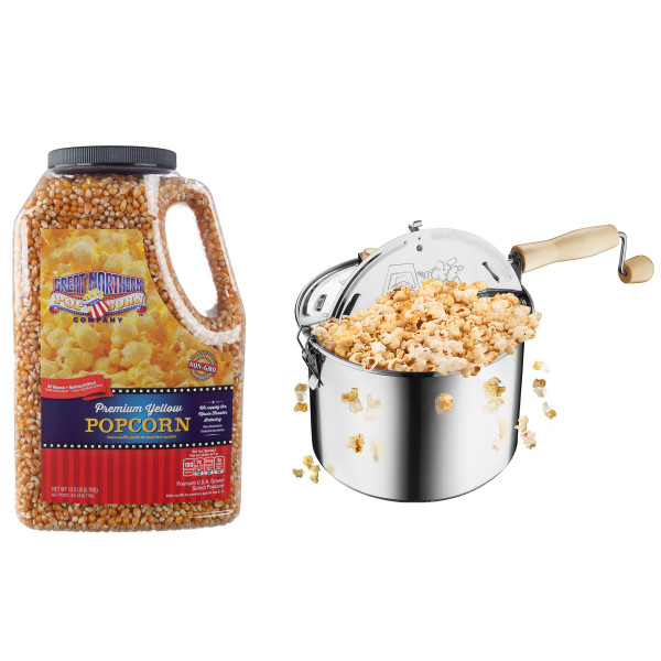 Stove Top Popcorn Maker 6.5Quart Metal Popper with Hand Crank Set