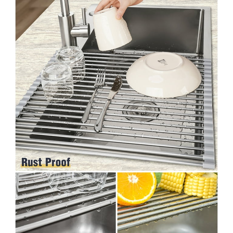 Kitchen Sink Sink Roll Up Collapsible Over The Sink Dish Rack