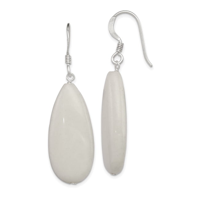 925 Sterling Silver White Jade Teardrop Drop Dangle Earrings Pearl Natural Stone Shell