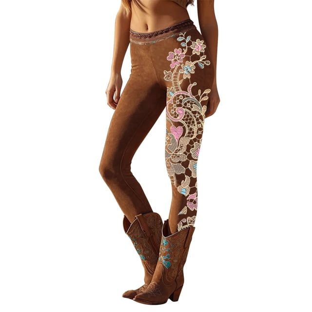 Leggings à Imprimé Rétro Style Cowboy Western pour Femmes, Pantalon de Yoga de Randonnée d'Automne avec Coupe Extensible Confortable, Pantalon Décontracté pour Usage Quotidien, Voyage, Activités de Plein Air, Équitation et Style Équestre Rose m