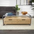 thumbnail image 2 of DecMode 47" x 18" Brown Wooden 1 Shelf Coffee Table with 2 Cane Front Drawers and Gray Metal Frame, 1-Piece, 2 of 13