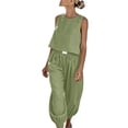 thumbnail image 2 of Chbgutlmr Womens Cotton Linen Sets Sleeveless Crew Neck Crop Tank Tops Cinch Bottom Elastic Waist Joggers Casual Loose Summer 2 Piece Outfits, 2 of 9
