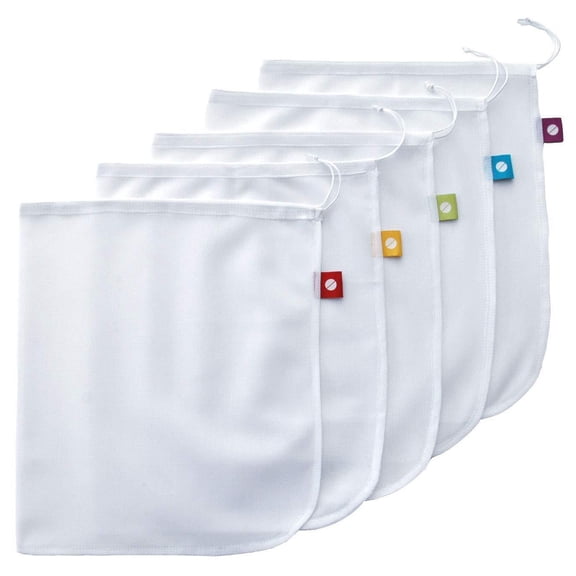 5pcs Reusable Mesh Produce Bags Drawstring Vegetable Fruit Storage Mesh Drawstring Pockets Eco-friendly Sackpacks Lettuce Sackpack